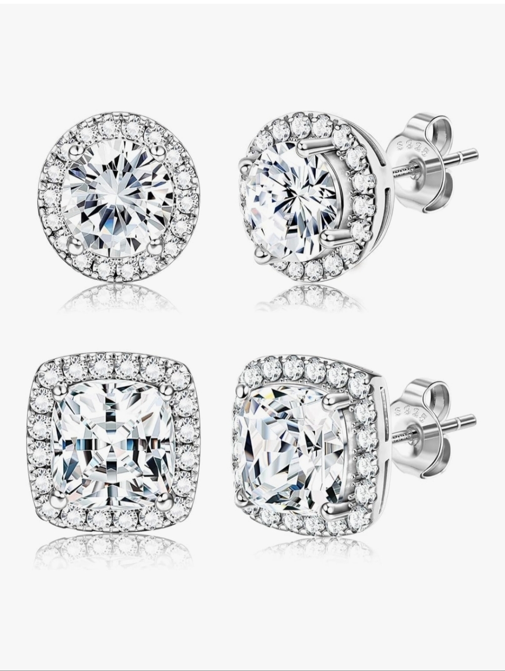 Sterling Silver Cubic Zirconia Halo Stud Earrings - Clear